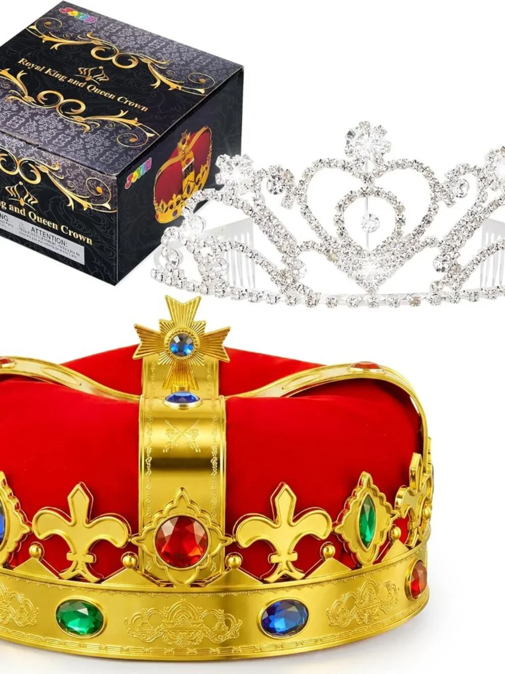 2 Pack Royal Crowns, Halloween Party Costume Accessories, King's and Queen's Cro